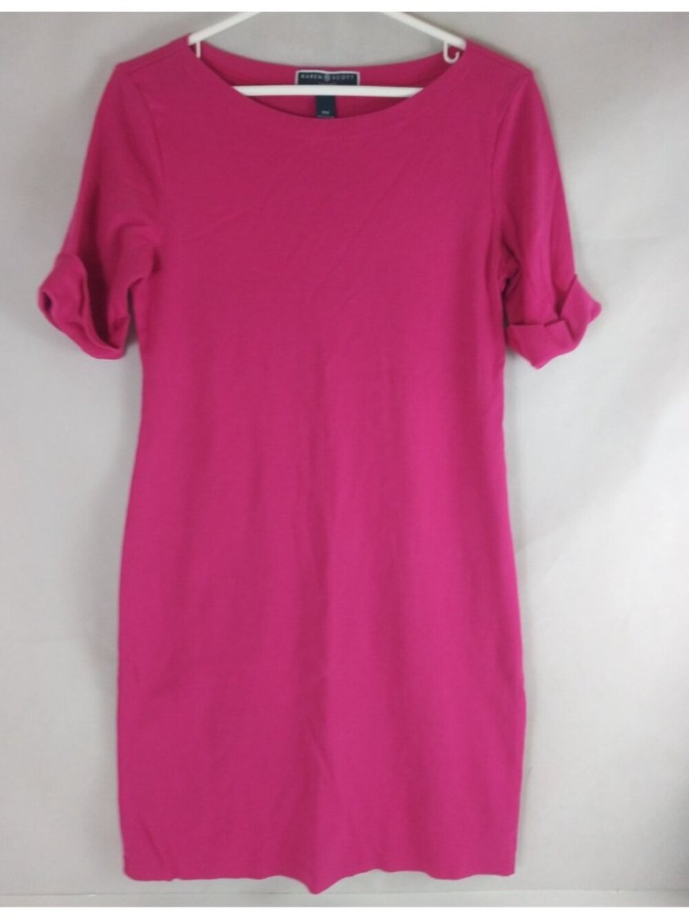 Karen Scott Sport Petites Rolled Cuff Short Sleeve Pink 100% Cotton Dress PM
